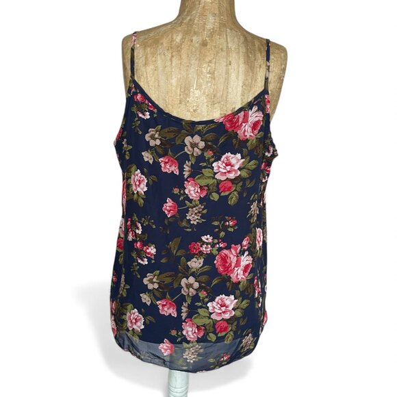 Ssoulm Women 2XL Navy Floral Tank Top Plus Size Office Cottage Peasant Pleated - Picture 2 of 9